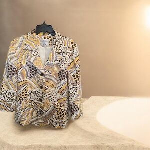 Le Suit Yellow, Brown & Cream Abstract Print Blazer